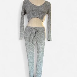 Fashion Nova Gray Ribbed Womens Lounge Set Long Sleeve Hoodie Top Leggings XS/S